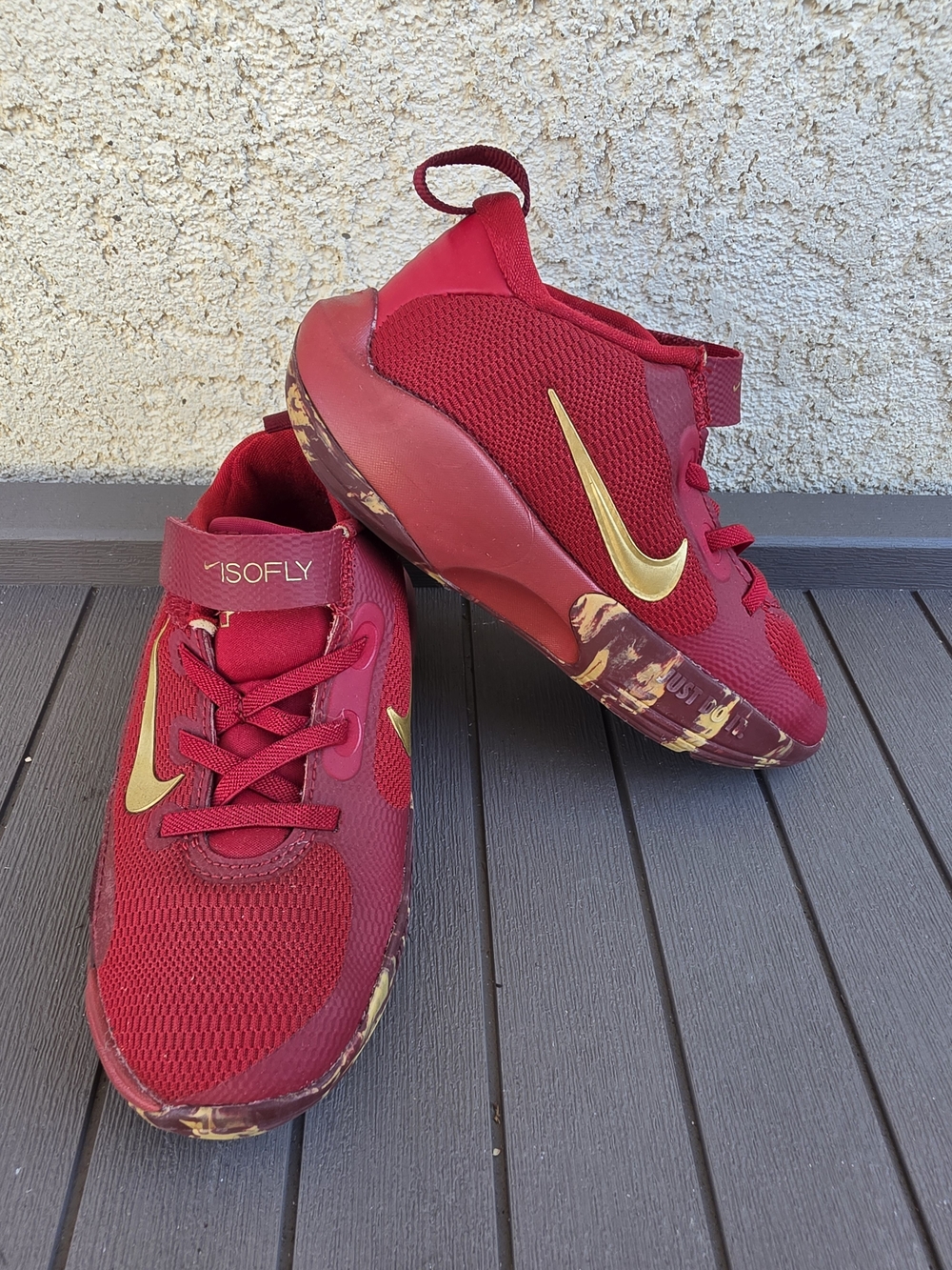 Nike IsoFly Red Gold Kids Athletic Sneakers - Size 11.5C